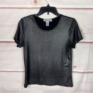 Birch Hill Top Womens Small Black Silver T-Shirt Short Sleeve Round Neck Stretch